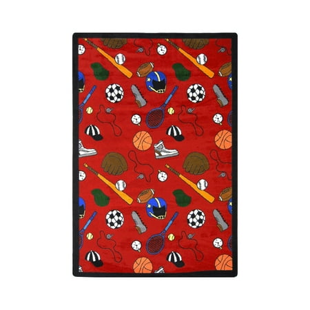 Joy Carpets 1417C-01 Multi-Sport Red 5 ft.4 in. x 7 ft.8 in. WearOn Nylon Machine Tufted- Cut Pile Sports Rug