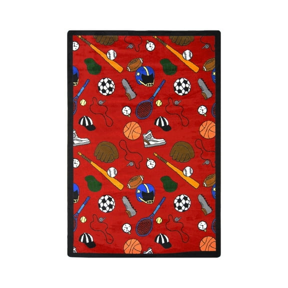 Multi-Sport 3'10" x 5'4" Area Rug In Color Red