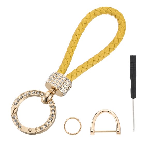 Porte-clés Tressé avec Anneau en Corde Tressée en Cuir avec Anneau en D Rotatif et Tournevis Jaune/or 1