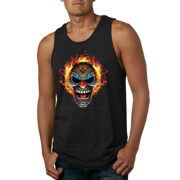 Flaming Laughing Fierce Clown | Mens Cars and Trucks Graphic Tank Top, Black, Small
