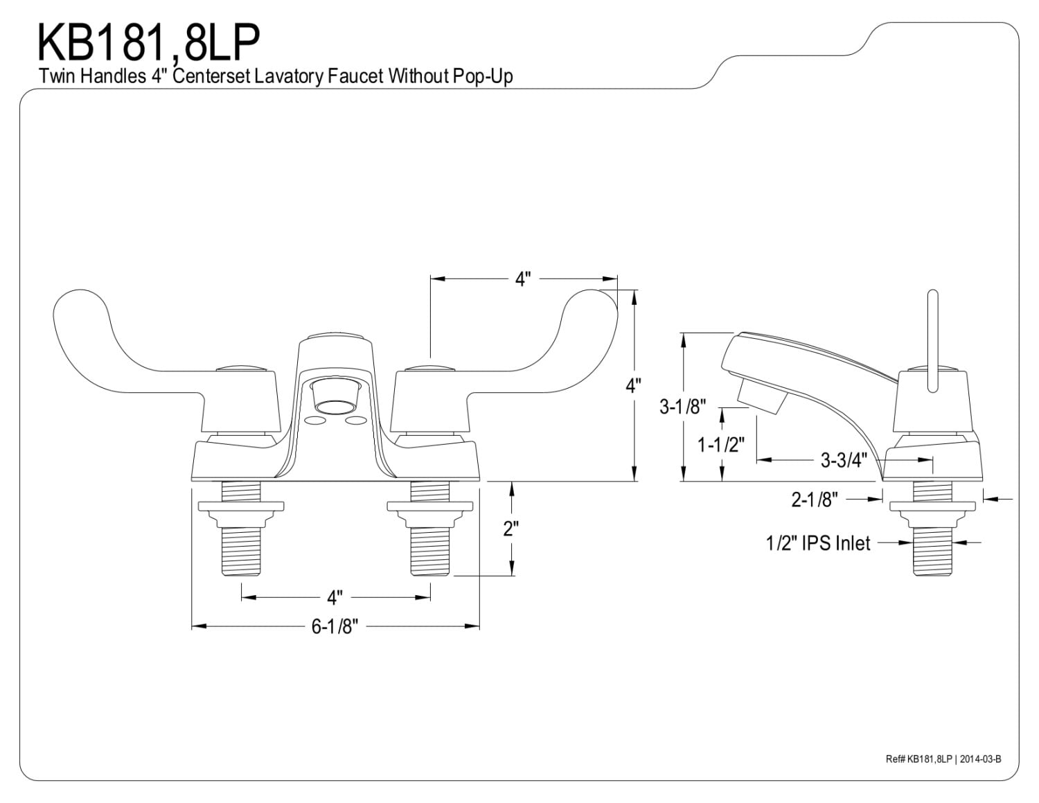 Kingston Brass KB188LP 4 in. Centerset Bathroom Faucet, Brushed Nickel