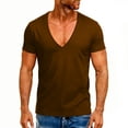 thumbnail image 5 of OGLCCG Deep V Neck T Shirt for Men Muscle Slim Fit Low Cut Stretch Short Sleeve Waffle Tee Tops Solid Color Summer Casual Tshirt,M,Khaki, 5 of 5