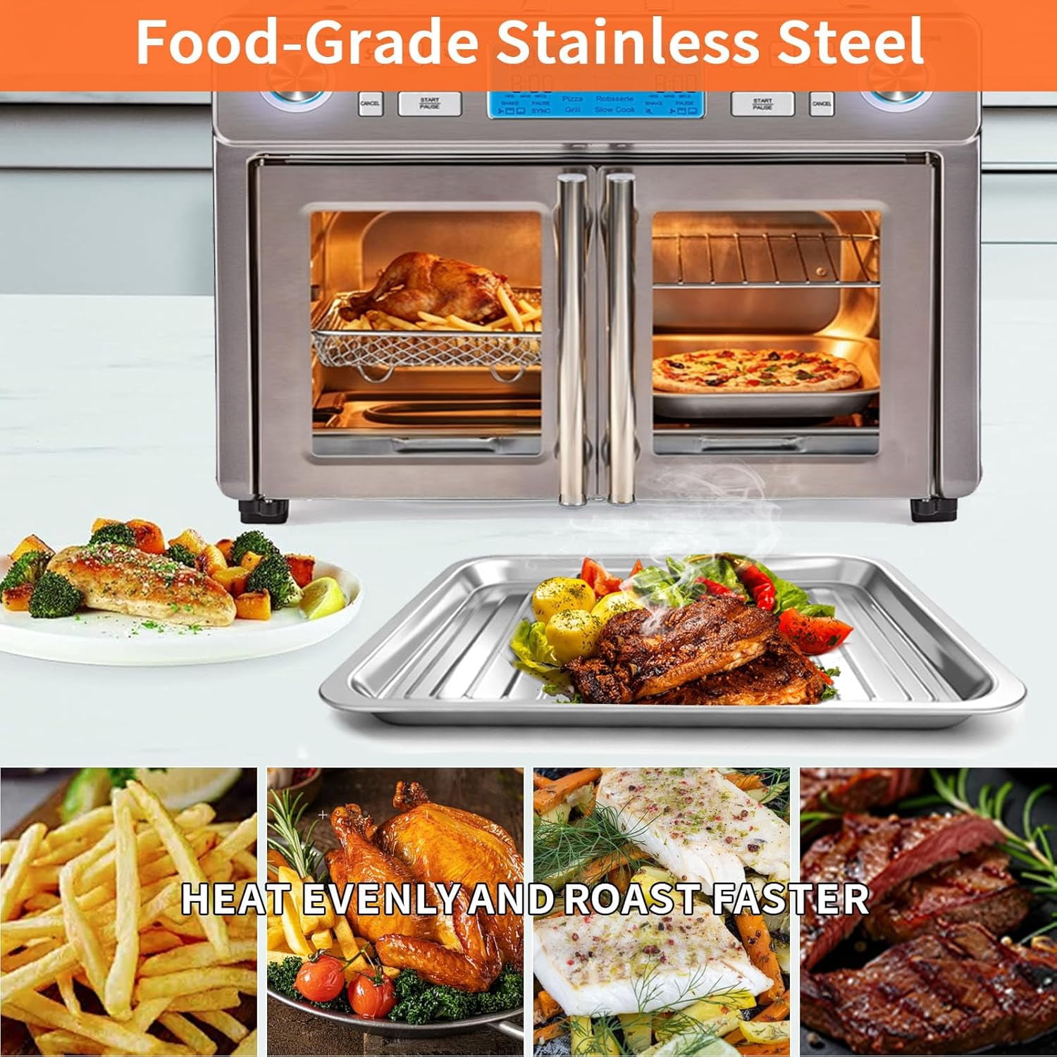 Air Fryer Accessories for  French Door 360 Extra Large Dual Zone 25 QT Oven, Baking Set with Air Fryer Basket Baking Pan Tray Disposable Parchment Paper Reusable Baking Mat Cookware
