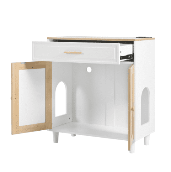 Euroco Cat litter box Cat house With Sisal scratching door Charging socket Cat friendly furniture