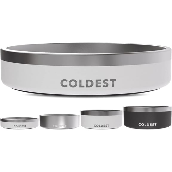 Coldest Dog Bowl - Anti Rust Metal, Non Slip, 3 Layers Insulated Stainless Steel Dog Bowls - Spill Proof & Heavy Duty - Water Bowl for Dogs, Cats & Pets, Dish Washer Safe (21 oz, Epic White)