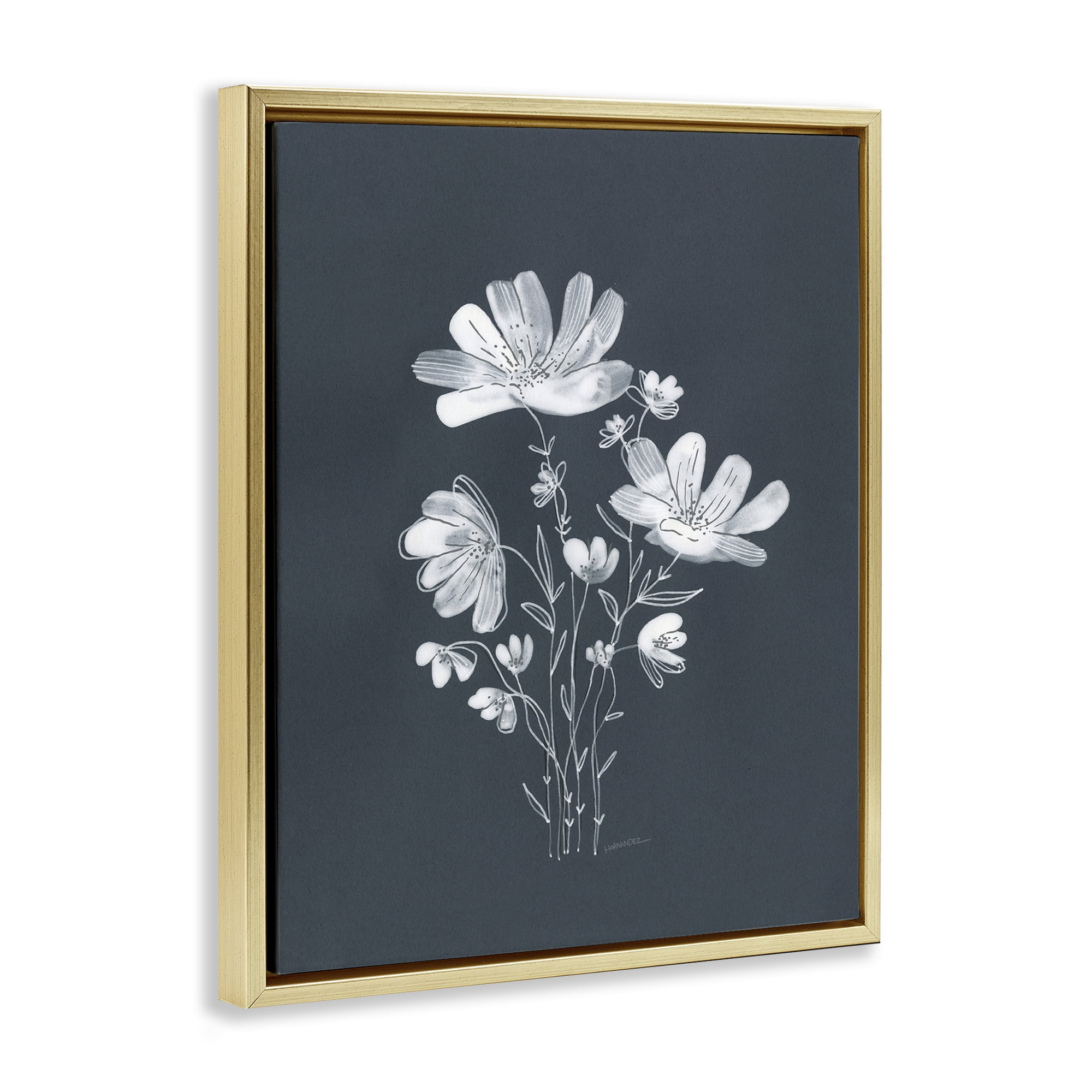Stupell Industries Simple Daisy Florals Plants & Flowers Painting Gold Floater Framed Canvas Art Print Wall Art, 17 x 21