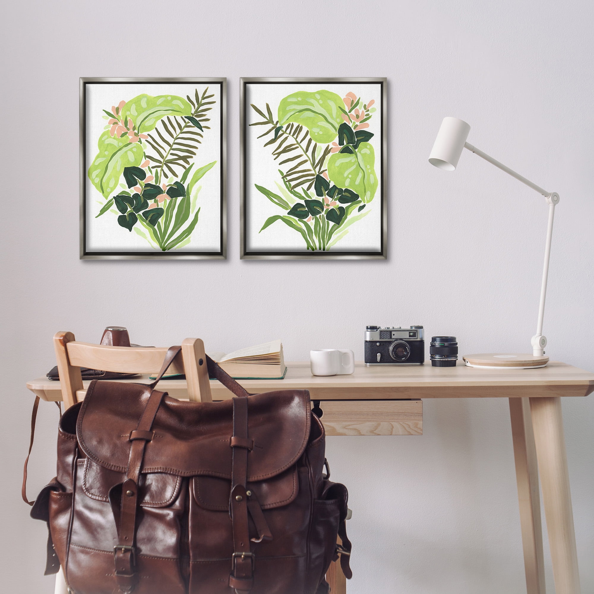 Stupell Industries Abstract Tropical Blooms Botanical & Floral Painting Gray Floater Framed Canvas Art Print Wall Art, 17 x 21, Set of 2