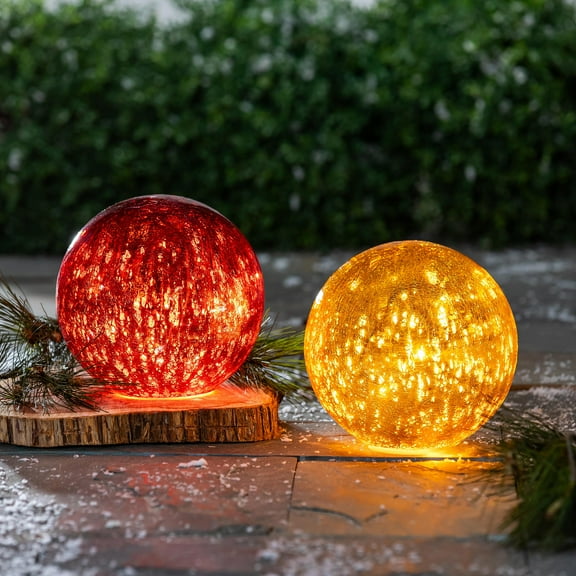 VivaStyle Gazing Ball & Stand, LED Crackle Glass Decorative Ball, 8"H, Asst of 2