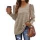 thumbnail image 2 of Top de manga larga abombada para mujer, camiseta de manga larga informal holgada y transpirable suave con cuello redondo y manga larga para otoño e invierno, color tostado claro S, 2 of 5