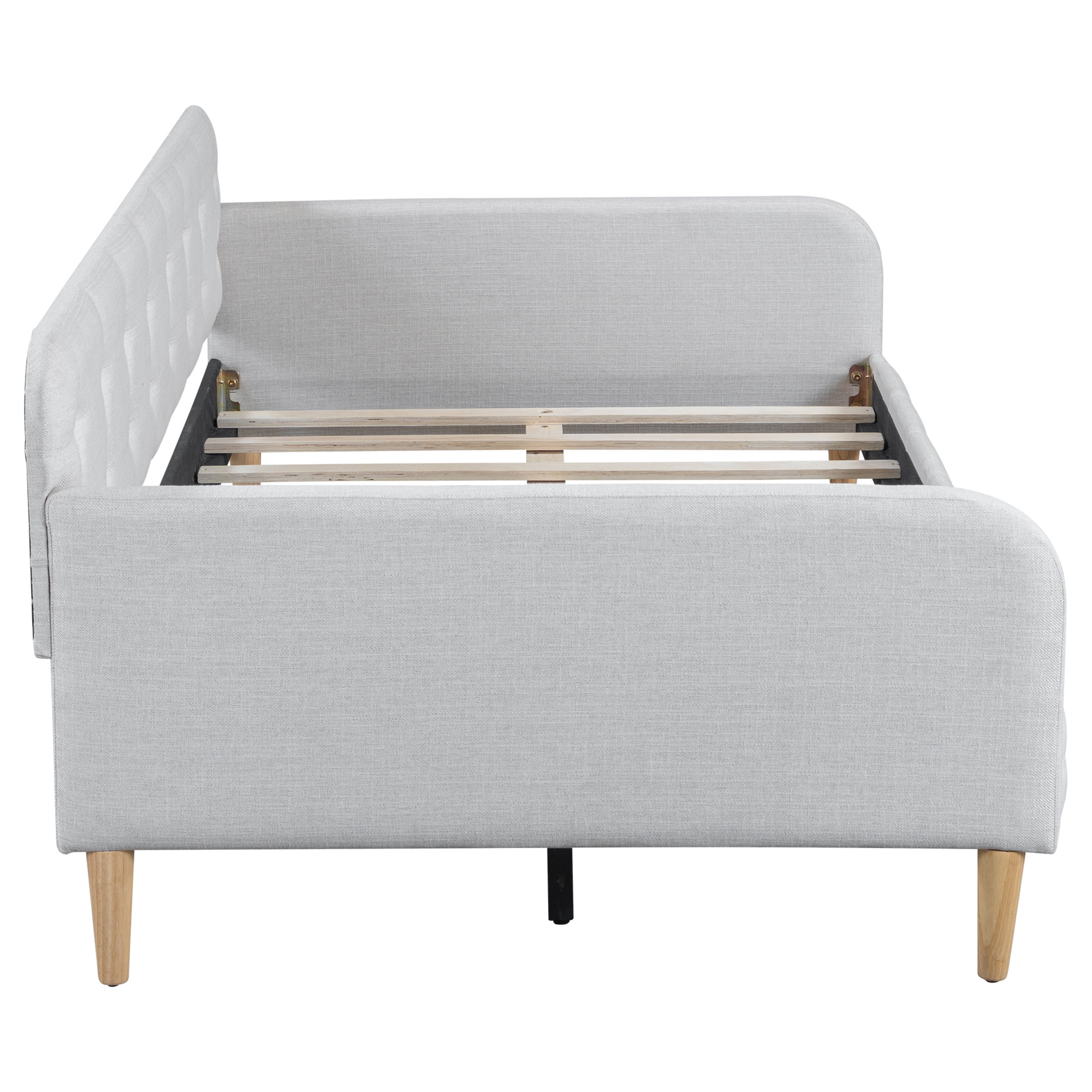 Noble House Havina Twin Upholstered Daybed, Button Tufted Linen Sofa Guest Bed with Slat Support Frame, Beige