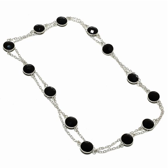 Black Spinel Handmade 925 Sterling Silver Jewelry Necklace 36"