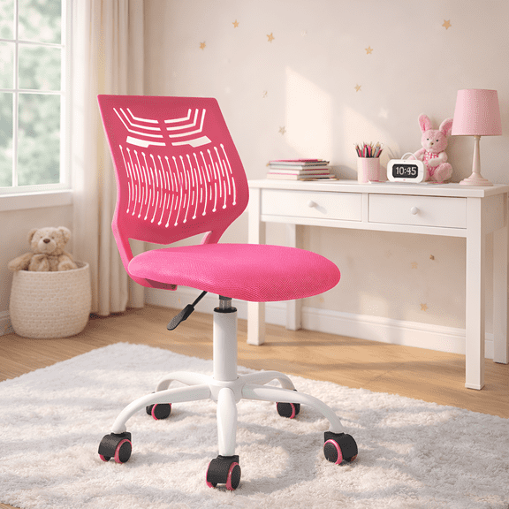 Homy Casa Writing Task Chair for Teens Boys Girls 360 Rolling Wheels Fabric Soft Pad Seat Breathable Backrest, Height Adjustable Liftup 29.5"-34.3",Rose