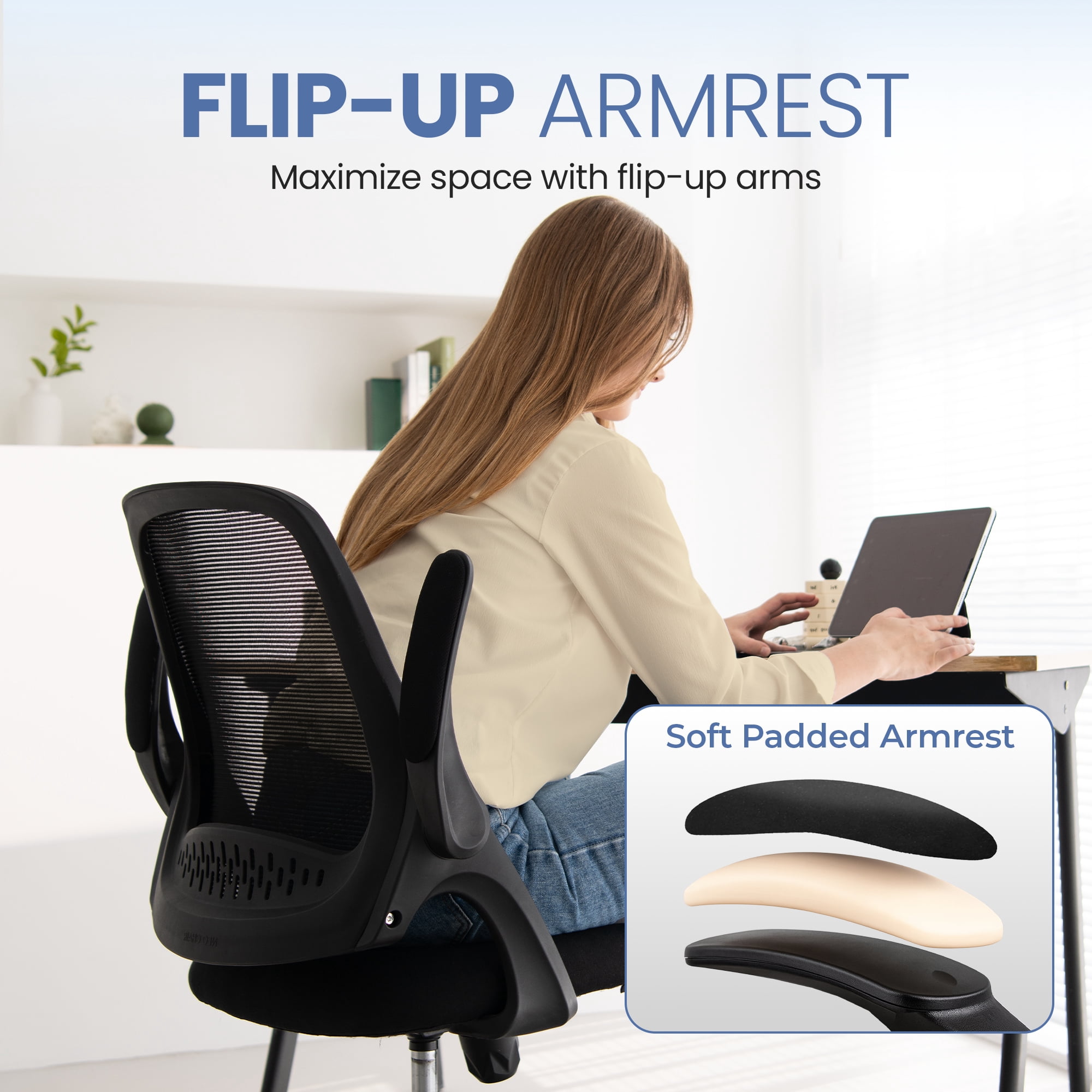 CELTOSS Ergonomic Office Chair, Flip-Up Arms, Adjustable Lumbar Support, Black