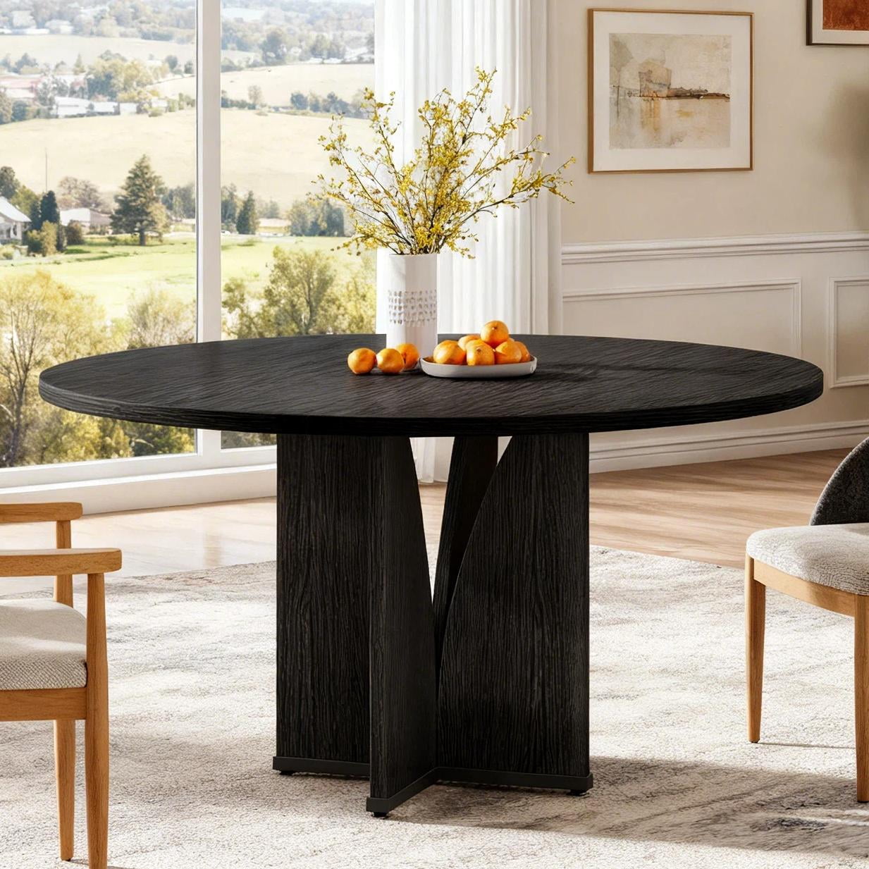 Fnova 39.37" Modern Round Dining Table for 4 with Wood Tabletop ...