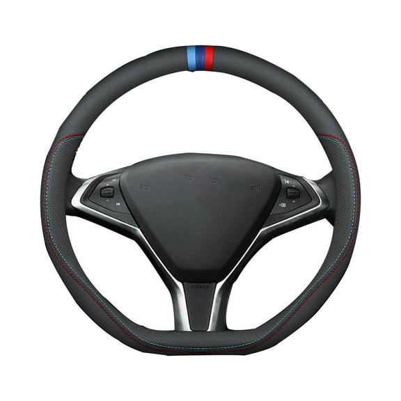 Car Steering Wheel Cover Wheel Cover Protector Universal Car Accessory For Tesla 2019 2020 2021 For Model 3 For Model Y-Type D(Three color standard)Full leather-36cm