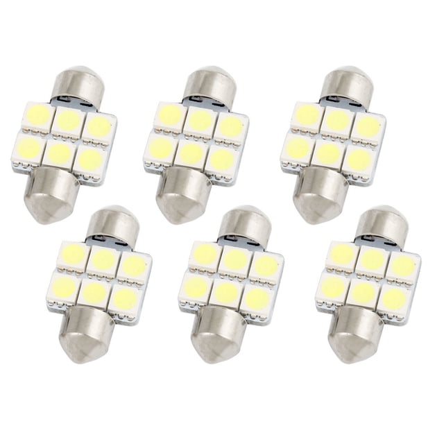 6Pcs Blanca 31mm Festón Luz de Techo Coche 12V CC 6LEDs 5050SMD 3175 3022 3021