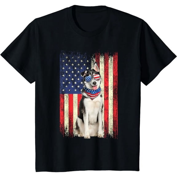 Siberian Husky American Flag 4th Of July Patriotic Dog Lover T-Shirt