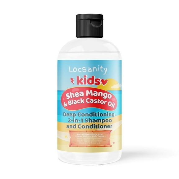 Locsanity Kids Shea Mango & Black Castor Oil 2-in-1 Shampoo and Conditioner – Gentle Deep Cleanse & Moisture for Curly, and Natural Hair