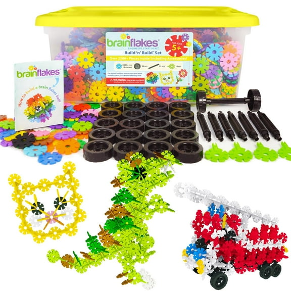 VIAHART Brain Flakes 2500  Piece Build 'n' Build Kit | A Creative and Educational Alternative to Building Blocks| Wheel Pieces & Special Parts Included! | A Great STEM Toy for Both Boys and Girls!