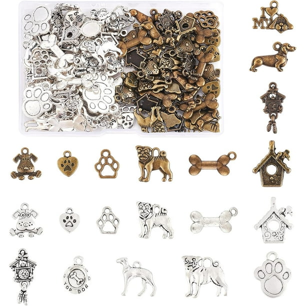 20 estilos de dijes de perro, 120 piezas, colgantes de hueso con huellas de pata de perro, accesorios de joyería para hacer collares y pulseras.