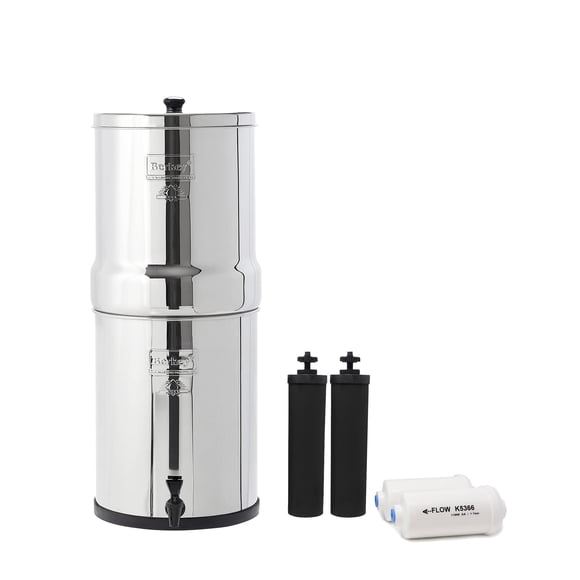 Sistema de filtro de agua alimentado por gravedad Royal Berkey de 3,25 galones con 2 elementos Berkey negros, 2 elementos Berkey PF-2 de reducción de fluoruro y arsénico