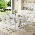 thumbnail image 5 of Sudica Dining Table Set with 6 Leather Dining Room Chairs, 63" Large Rectangular Marble Dining Table and Chairs Set,White, 5 of 8