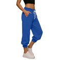 thumbnail image 4 of Womens Jogger Capris Ruffle Drawstring Waist Capris Pants Comfortable Loose Casual Cropped Trousers Blue M, 4 of 5