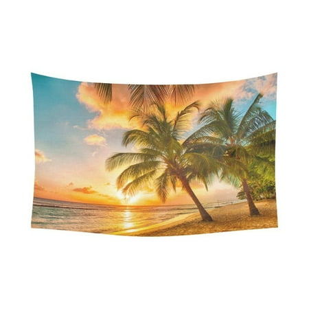 Palm Tree Beach Wall Hanging GCKG Coconut Palm Tree Ocean Sea Paradise Hawaii Beach Sunset Scenic Tapestry Wall Hanging Tropical Wall Decor Art for Living Room Bedroom Dorm Cotton Linen Decoration 90 x 60 Inches ()