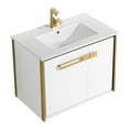 thumbnail image 3 of Fine Fixtures Oakville 30 in. W x 18 in. D x 33 in. H Wall Mounted Bathroom Vanity in Matte White with White Ceramic Sink - Satin Brass hardware, 3 of 8