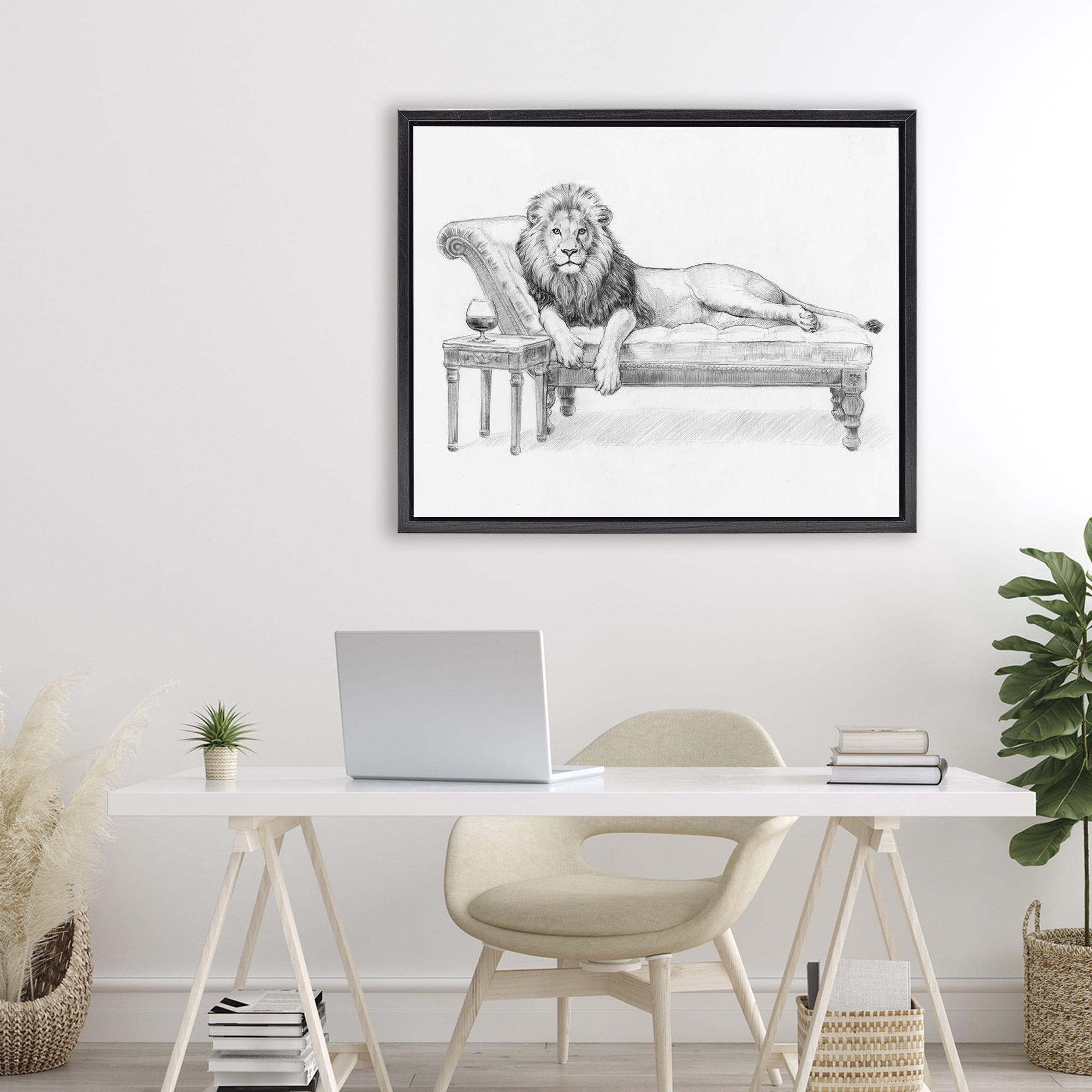 Stupell Industries Lounging Beast Lion Black Framed Floater Canvas Wall Art, design by Victoria Barnes