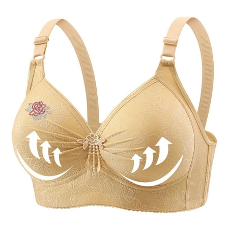 Atogsazn Womens Push Up Bra Breathable Wirefree Gathering Plus Size Lingerie Adjustable Strap Underwear C-Beige XXXXL on Clearance