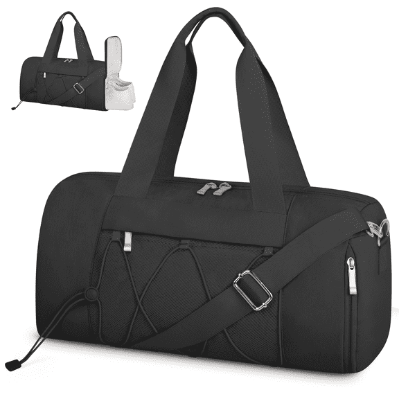 CshidWorld Small Gym Bag for Women/Men, Duffle Bag for Travel with Shoes Compartment, Lightweight Carry on Weekender Duffel Bag, Water Resistant, Black
