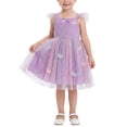 thumbnail image 6 of IBTOM CASTLE Toddler Flower Girl Dress, Flutter Sleeve Floral Embroidery Smocked Tulle Tutu Princess Dresses for Birthday Wedding Purple Floral, 6 of 7