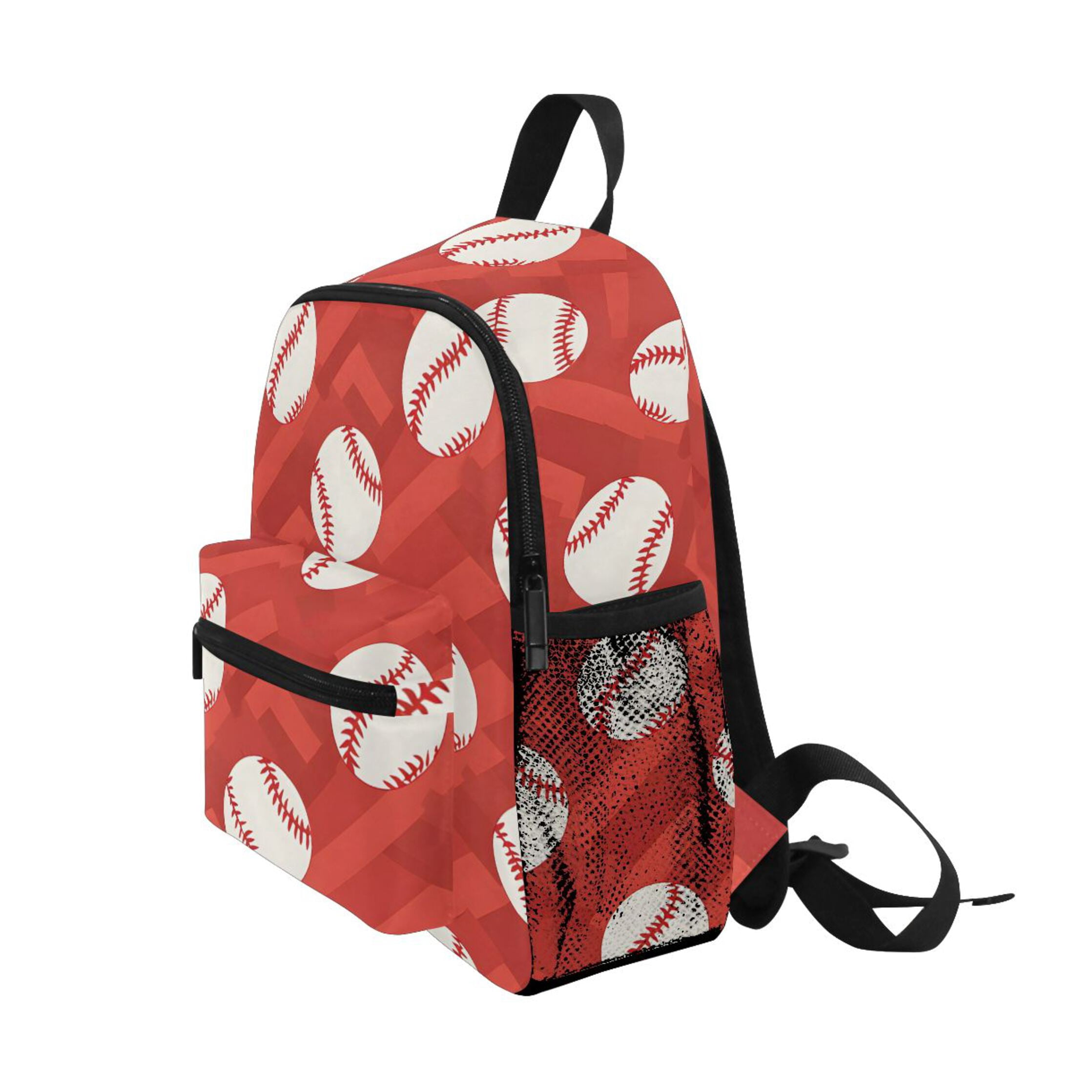 Red Chevron Baseball Pattern Mini Backpack Cute Small Backpack with Chest Strap and Whistle Ages 3-8