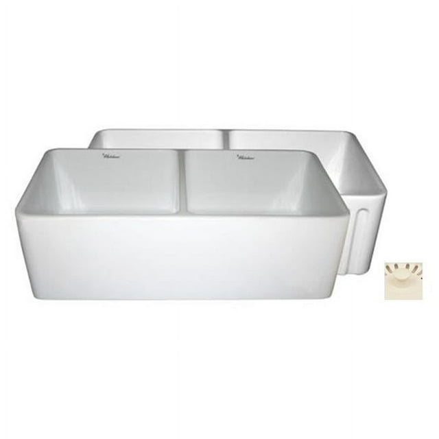 Whitehaus Collection WHFLPLN3318-BISCUIT 33 in. Reversible series fireclay sink with smooth front apron one side and fluted front apron on opposite side- Biscuit