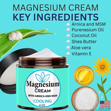 Magnesium Cream Cooling with Dead Sea Minerals – Fast Absorbing Topical Body Lotion – Lightweight, Non-Greasy Skin Moisturizer – Made in USA - Menthol Scent
