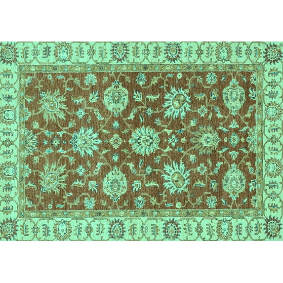 Ahgly Company Indoor Rectangle Oriental Turquoise Blue Traditional Area Rugs, 5' x 8'