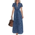 thumbnail image 2 of Dolkfu Long Dresses for Women Short Sleeve Collared Shirt Dress Blue Dresses Paisley Geometric Abstract Relaxed Fit Garments Blue,Xxl, 2 of 6