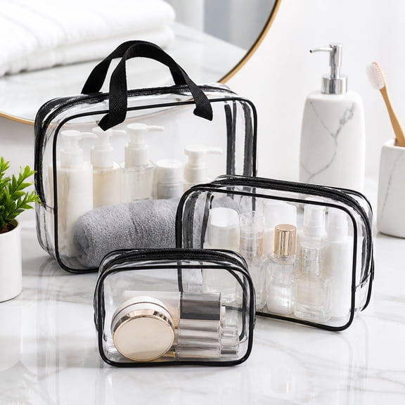 3-Piece Large Clear Makeup Cosmetic Organizer Bag, Plastic Tote Bags, Waterproof Transparent Handbag Purse