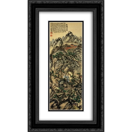 Tomioka Tessai 2x Matted 14x24 Black Ornate Framed Art Print 'Tomioka Tessai Encountering with Immortal Women'