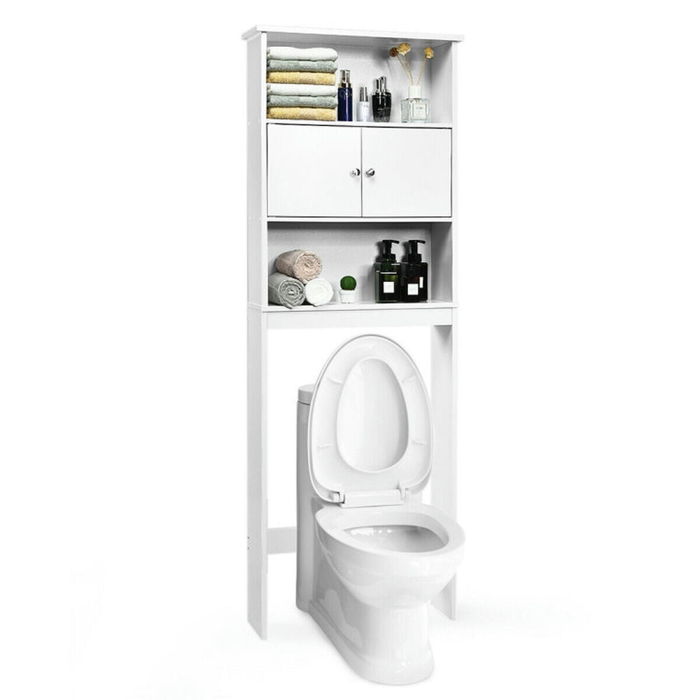 Finihen Toilet Storage Cabinet, Bathroom Cabinet Organizer, Bathroom Wood Organizer Shelf Storage Rack with Cabinet, for Bathroom, White