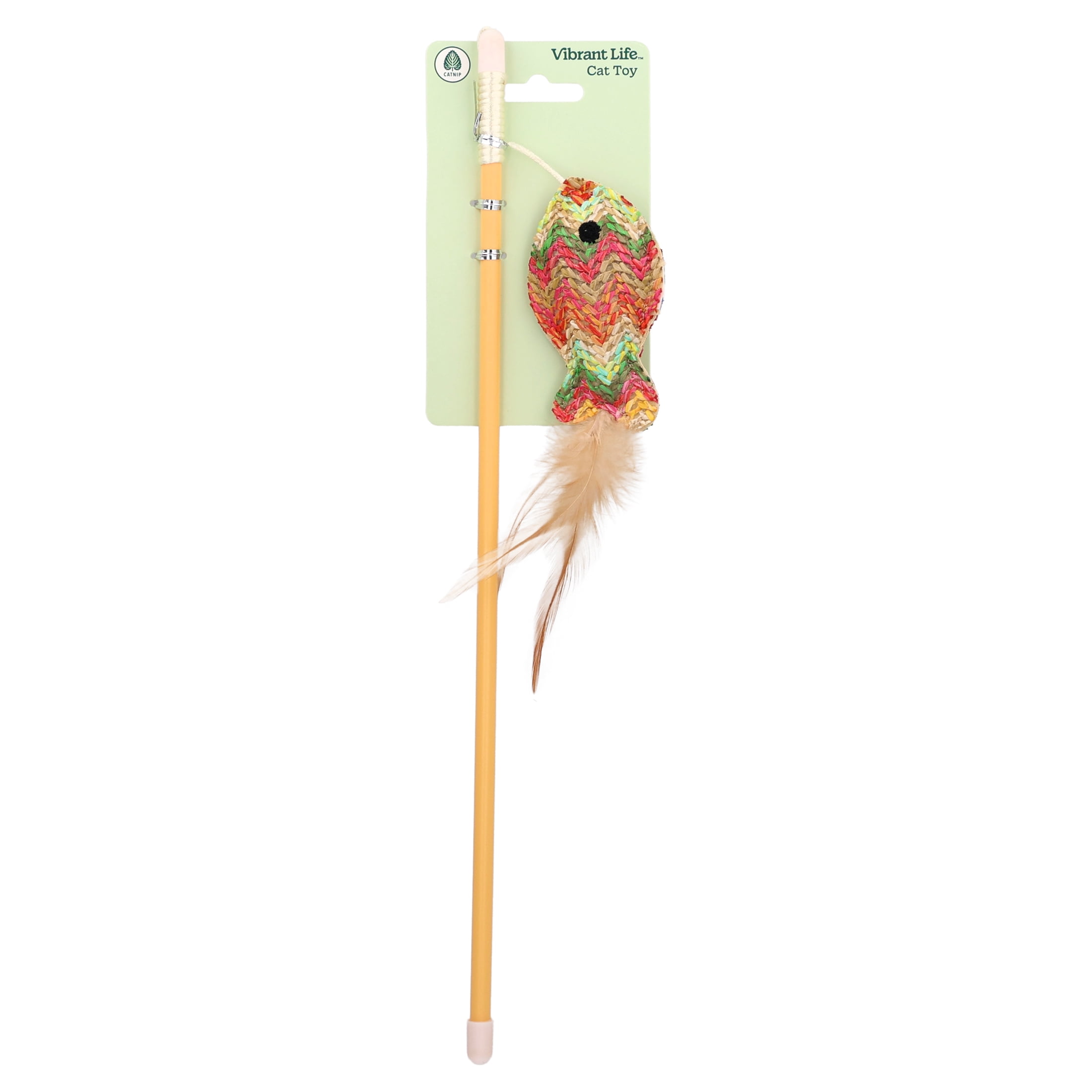 (2 pack) Vibrant Life Natural Fish Teaser Wand Cat Toy with Catnip, 18"