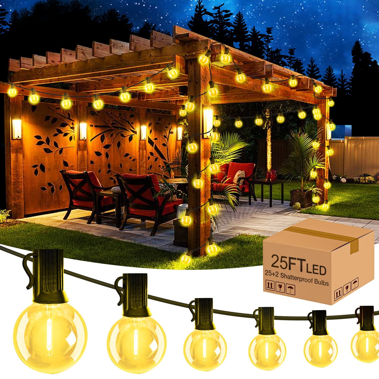 Blibly 25FT Upgraded Outdoor String Lights, G40 LED Patio Lights