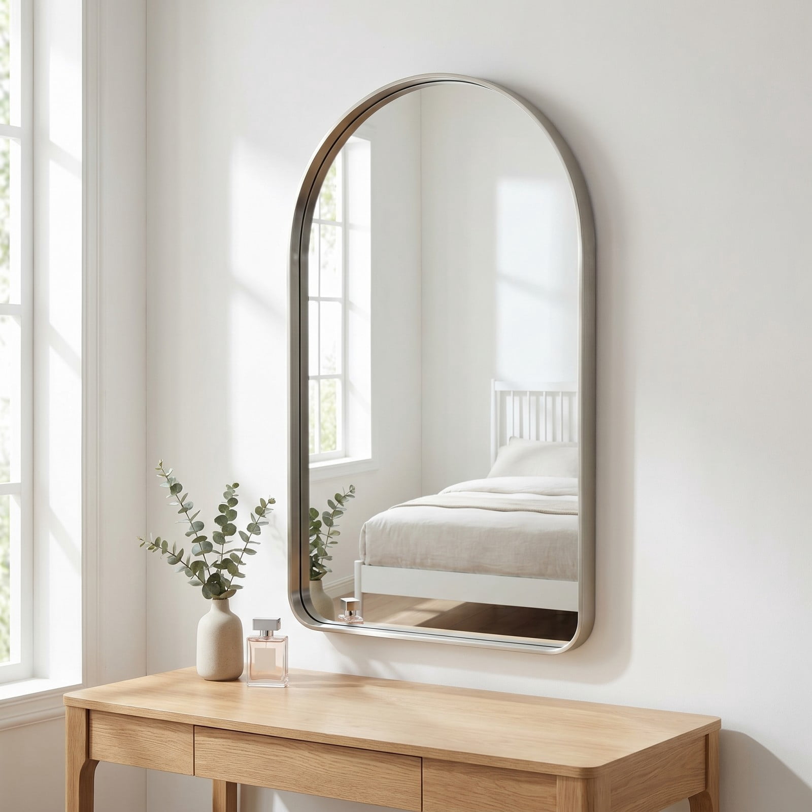 Gleamira 20"x30" Arched Bathroom Mirror Rounded Corner Vanity Wall Mirror with Deep Frame, Silver