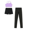 thumbnail image 4 of Linjinx 3Pcs Gymnastic Yoga Dance Outfit for Kids Girls Asymmetrical Spaghetti Straps Vest with Purple 14, 4 of 6