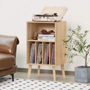 Record Player Stand, Vinyl Record Storage Cabinet, Mid-Century Turntable Stand Table Holds Up to 160 Albums Living Room Bedroom Office, Natural Wood