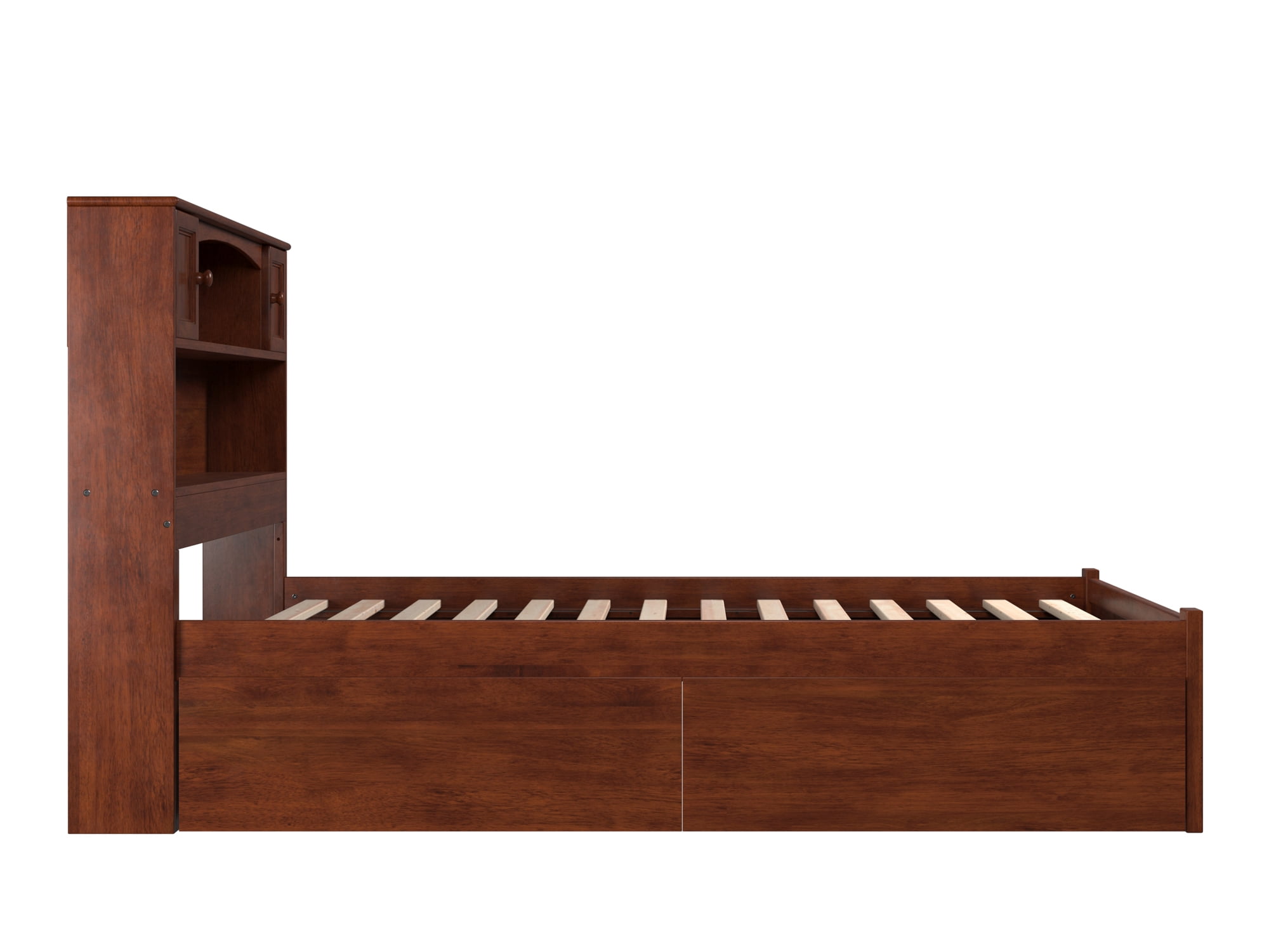 AFI Newport Full Solid Wood Platform Bed with Footboard & 2 Storage Drawers in Walnut