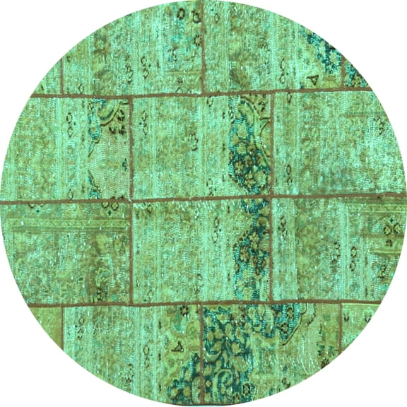 Ahgly Company Machine Washable Indoor Round Patchwork Turquoise Blue Transitional Area Rugs, 4' Round