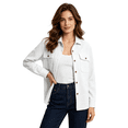 thumbnail image 5 of CBASIHI Womens Waffle Knit Long Sleeve Shackets- Oversized Lightweight Casual Fall Collared Button Down Shirt Jacket White Size L, 5 of 6