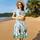 thumbnail image 4 of Disketp Chinoiserie Floral Palm Tree para Vestido de Manga Corta para Mujeres, Vestidos de Verano para Mujeres, Casual y Holgado para la Playa, 4 of 6